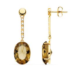 Brincos em Ouro 18kt Pedra Oval Fumada 35X10mm 21134-FU