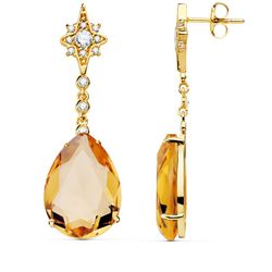 Pendientes Oro 18kts Piedra Pera Champagne 41X13mm 21072-CH