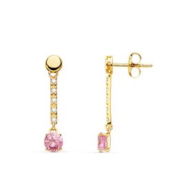 Pendientes Oro 18kts Piedra Redonda Rosa 25X5mm 21132-RS