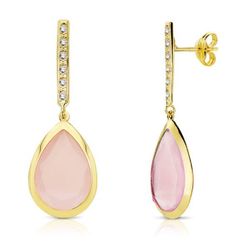 Pendientes Oro 18kts Piedra Rosa 33X12mm 18732-RO