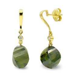 Pendientes Oro 18kts Piedras Olivina 14mm Circonita 15364-OL