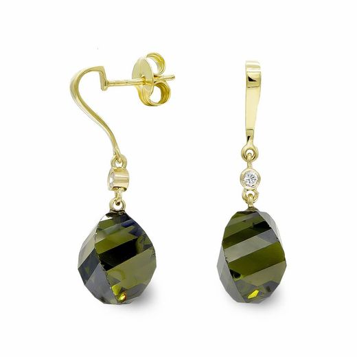 Brincos em ouro 18kt com pedras de olivina 14mm zircônia 15367-OL