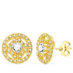 18 karat guld øreringe runde zirconia 12 mm tryk lukning 21150