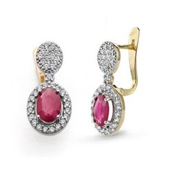 Pendientes Oro 18kts Rubí Fino 0,96Qt Circonitas 18X8mm 18504-RU