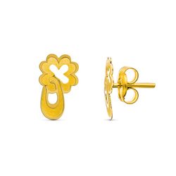 Pendientes Oro 18kts Trebol 9X5mm Cierre Presión 15318