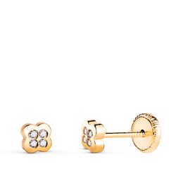 Pendientes Oro 18kts Trébol Circonitas 15643 4,5x4,5m