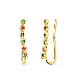 Pendientes Oro 18kts Trepadores Circonitas Colores 15X2mm 21104