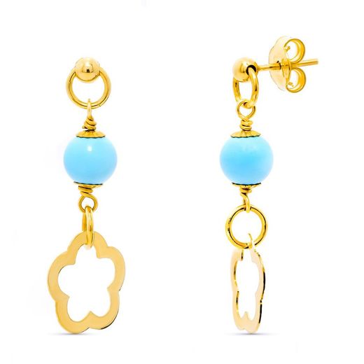Boucles d'oreilles turquoise en or 18 carats, fermeture à pression fleur 6 mm 11488-T