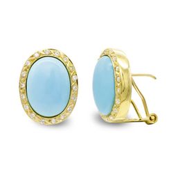 Boucles d'oreilles Or 18 Carats Turquoise Fine 14X10mm Zircone 7345-1T