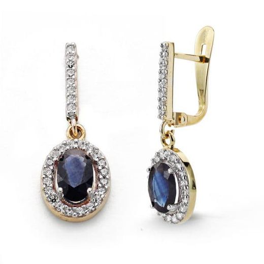 Boucles d'oreilles en or 18 carats Saphir Zircone 22X7mm 18494-ZA