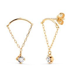 Pendientes Oro 18Kts20x12mm 21489 Arco Cadena Colgante Circonita