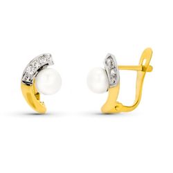 Pendientes Oro 9kts 10x6mm 9K20589-1 Perla y Circonitas