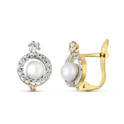 Pendientes Oro 9kts 10x8mm 9K20663-1 Perla Y Circonitas