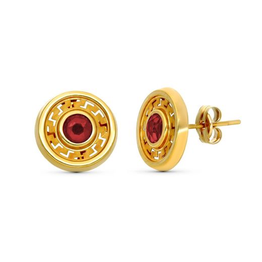 Brincos Ouro 9kt 11mm 9K18569-RO Pedra Vermelha