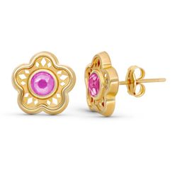 Pendientes Oro 9kts 11mm 9K18570-RS Piedra Rosa