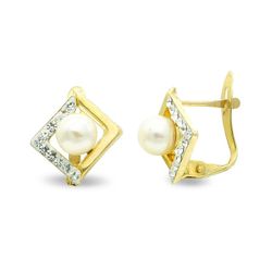 Pendientes Oro 9kts 11x10mm 9K18366 Perla Y Circonitas
