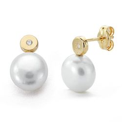 Pendientes Oro 9kts 12x8mm 9K18249 Perla Y Circonita
