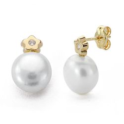 Pendientes Oro 9kts 12x8mm 9K18250 Perla Y Circonita