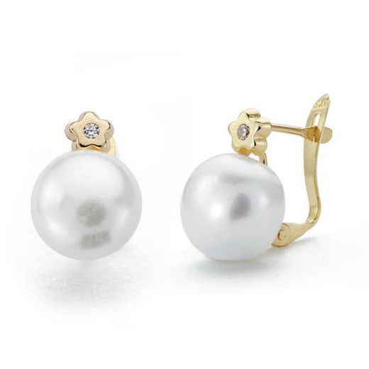9kt Gold Earrings 13x9mm 9K18253 Pearl and Zirconia