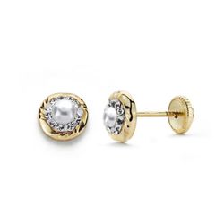 Pendientes Oro 9kts 6mm 9K18645-P Circonitas Y Perla