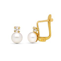 Pendientes Oro 9kts 7x4mm 9K21292 Perlas Y Circonitas