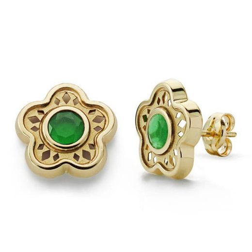 Pendientes Oro 9kts 9K18570-VE Piedra Verde