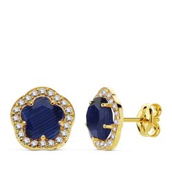 Pendientes Oro 9kts 9mm 9K20723-1AZ Piedra Azul Con Circonitas
