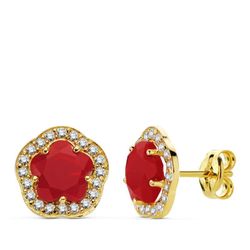 Pendientes Oro 9kts 9mm 9K20723-1RO Piedra Rojo Con Circonitas