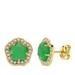 Pendientes Oro 9kts 9mm 9K20723-1VE Piedra Verde Con Circonitas