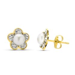 Pendientes Oro 9kts 9mm 9K21271 Perlas Y Circonitas