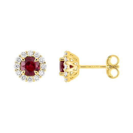Boucles d'oreilles en or 9 carats Argyor-MRM (9)9KLGR107Y Rubis Diamants F-VS SYNT 0,75 CT