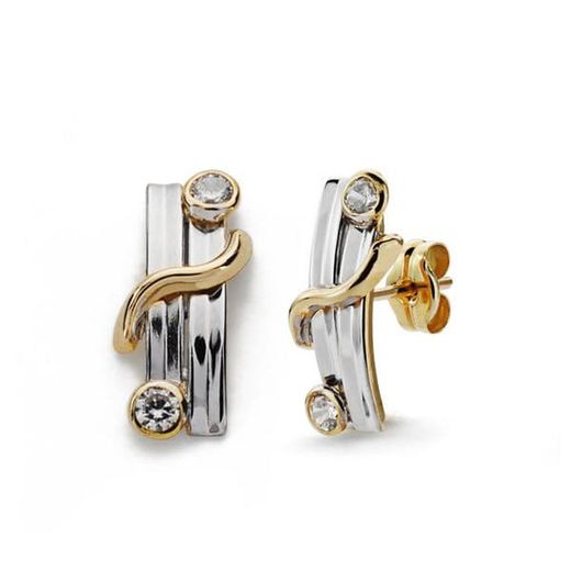 9kt Gold Bicolor Silver Earrings 15x6mm 9K18137 Zirconias