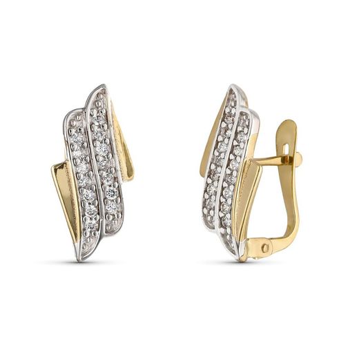 9kt Gold Bicolor Silver Earrings 16x8mm 9K18362 Zirconias