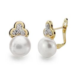 Pendientes Oro 9kts Bicolor Plata 16x9mm 9K18505 Perla Y Circonitas
