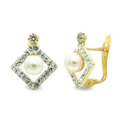 Pendientes Oro 9kts Bicolor Plata 4,5mm 9K21105 Perla Y Circonitas