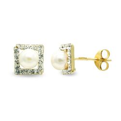 Pendientes Oro 9kts Bicolor Plata 4mm 9K21103 Perla Y Circonitas