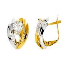 Brincos de ouro 9kts prata bicolor 5x4mm 9K21198 faixas com zircões
