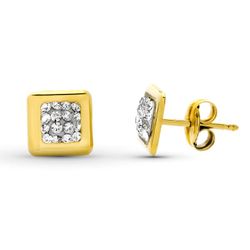 Pendientes Oro 9kts Bicolor Plata 6,5x6,5mm 9K18078 Circonitas