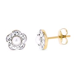 Brincos Ouro 9kts Prata Bicolor 6mm 9K21256 Pérola e Zircões