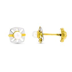 Pendientes Oro 9kts Bicolor Plata 6x5mm 9K18235 Perla