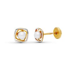 Pendientes Oro 9kts Bicolor Plata 9K21272 Perla