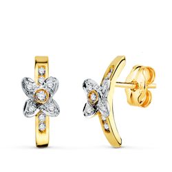 Pendientes Oro Bicolor 18kts 13x6,5mm 20790-1 Mariposa Circonitas
