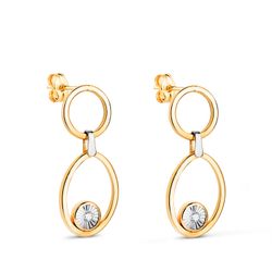 Pendientes Oro Bicolor 18Kts 23x10mm 21428 Dos Aros Largos Circonitas