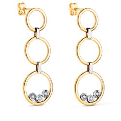 Pendientes Oro Bicolor 18Kts 34x11mm 21429 Tres Aros Largos Circonitas
