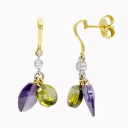 Pendientes Oro Bicolor 18kts Amatista Olivina 15370-ATOL