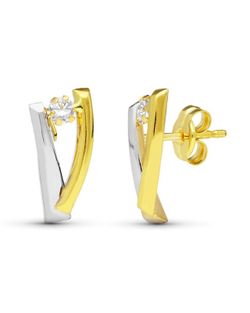 Pendientes Oro Bicolor 18kts Bandas 11X6mm 15949