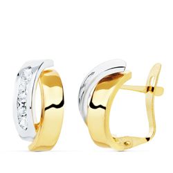 Pendientes Dos Bandas Con Circonitas Oro Bicolor Blanco 18kts 12x5mm 21069