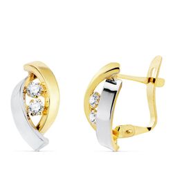 Pendientes Oro Bicolor 18kts Bandas Circonitas 14X8mm 21061