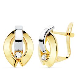 Pendientes Oro Bicolor 18kts Bandas Circonitas 15X9mm 21058
