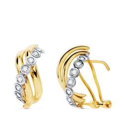 Pendientes Oro Bicolor 18kts Bandas Circonitas 16X8mm 18969
